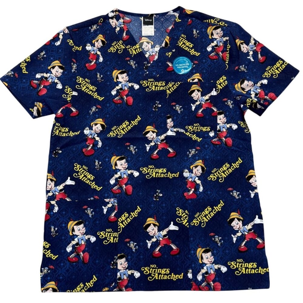 Disney Tooniforms Pinocchio Scrub Top Size S Unisex No Strings Heath Care EVS